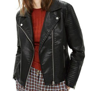 Topshop Rosa Biker Jacket in Black Faux Leather